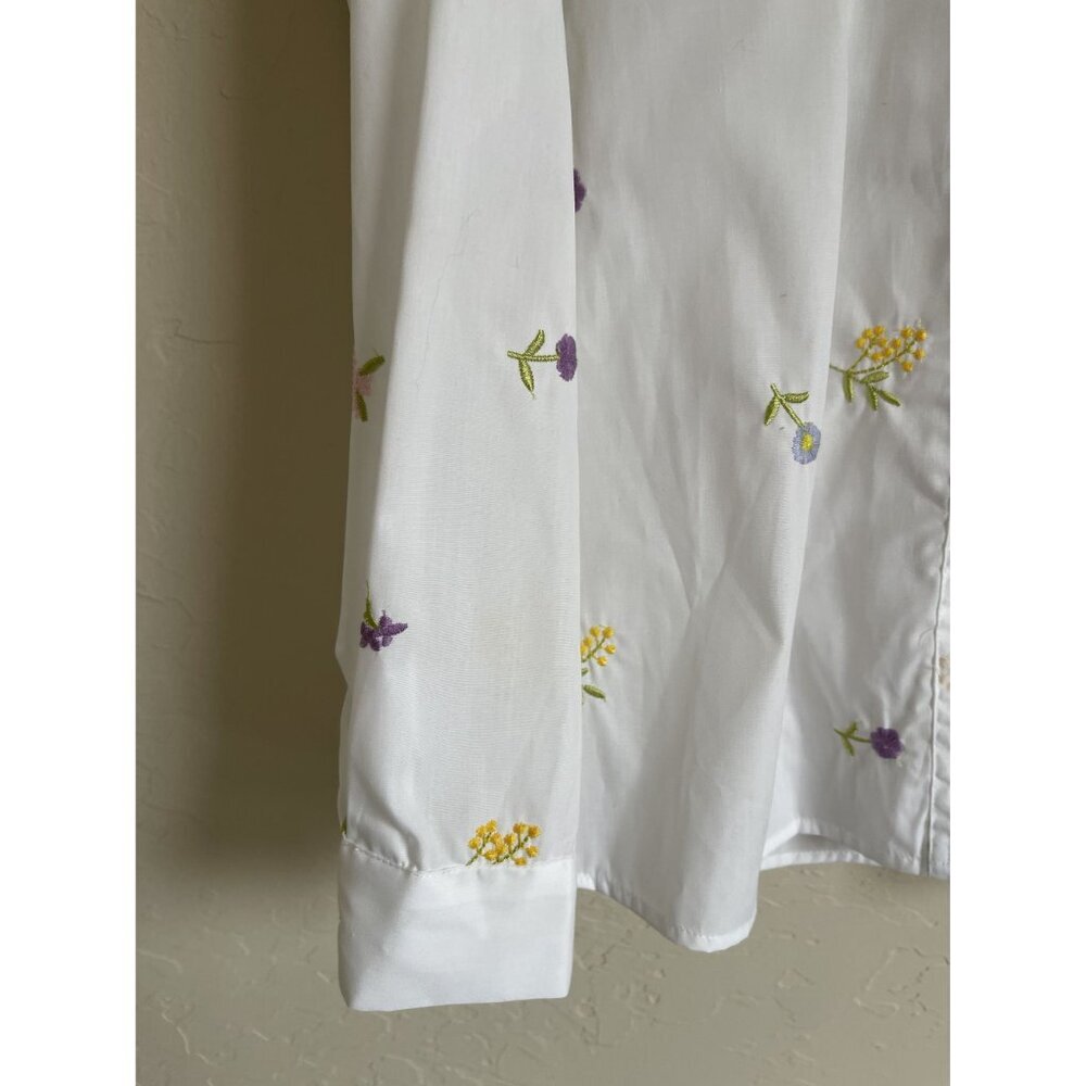 Indigo Rose Size Small White Floral Embroidered Collared Button Up Long Sleeve S - Picture 6 of 9
